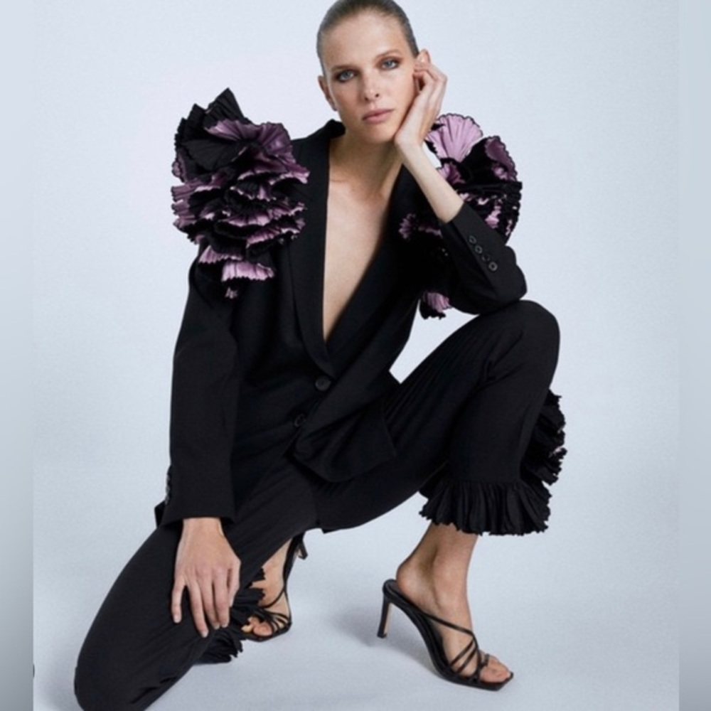 Zara Ruffle Shoulder Blazer